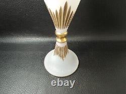 C. 1880 Antique Harrach Glass Altar Vase Catholic Hand Cut Gold Rim