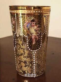 C. 1890 Bohemian Moser Enameled & Gilded Glass Christmas Tumbler Beaker Angels C. 1890 Bohemian Moser Enameled & Gilded Glass Christmas Tumbler Beaker Angels