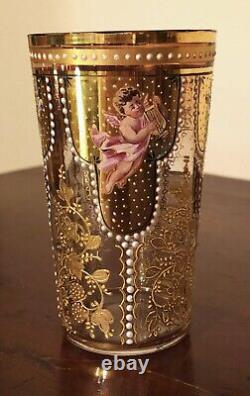 C. 1890 Bohemian Moser Enameled & Gilded Glass Christmas Tumbler Beaker Angels C. 1890 Bohemian Moser Enameled & Gilded Glass Christmas Tumbler Beaker Angels