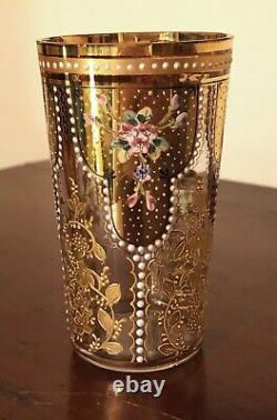 C. 1890 Bohemian Moser Enameled & Gilded Glass Christmas Tumbler Beaker Angels C. 1890 Bohemian Moser Enameled & Gilded Glass Christmas Tumbler Beaker Angels