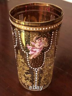 C. 1890 Bohemian Moser Enameled & Gilded Glass Christmas Tumbler Beaker Angels C. 1890 Bohemian Moser Enameled & Gilded Glass Christmas Tumbler Beaker Angels