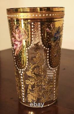 C. 1890 Bohemian Moser Enameled & Gilded Glass Christmas Tumbler Beaker Angels C. 1890 Bohemian Moser Enameled & Gilded Glass Christmas Tumbler Beaker Angels