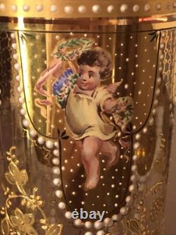 C. 1890 Bohemian Moser Enameled & Gilded Glass Christmas Tumbler Beaker Angels C. 1890 Bohemian Moser Enameled & Gilded Glass Christmas Tumbler Beaker Angels