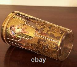 C. 1890 Bohemian Moser Enameled & Gilded Glass Christmas Tumbler Beaker Angels C. 1890 Bohemian Moser Enameled & Gilded Glass Christmas Tumbler Beaker Angels