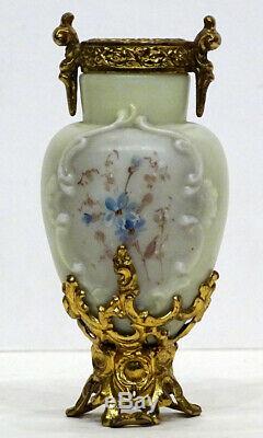C F MONROE Antique WAVECREST Victorian ART NOUVEAU Glass ORMOLU BRONZE Vase