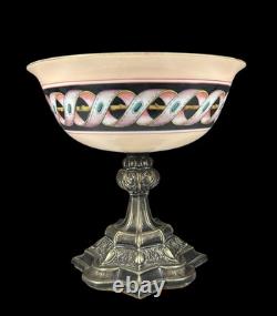 C1870 Hand Painted Bristol Glass And Gothic Pedestal Compote Victorian Aesthetic C1870 Hand Painted Bristol Glass And Gothic Pedestal Compote Victorian Aesthetic