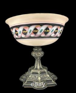 C1870 Hand Painted Bristol Glass And Gothic Pedestal Compote Victorian Aesthetic C1870 Hand Painted Bristol Glass And Gothic Pedestal Compote Victorian Aesthetic