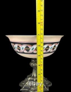C1870 Hand Painted Bristol Glass And Gothic Pedestal Compote Victorian Aesthetic C1870 Hand Painted Bristol Glass And Gothic Pedestal Compote Victorian Aesthetic