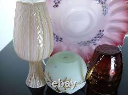 C1890 Victorian Art Glass Collection, Rainbow blown mold vase, Brides bowl, Uran