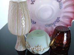 C1890 Victorian Art Glass Collection, Rainbow blown mold vase, Brides bowl, Uran C1890 Victorian Art Glass Collection, Rainbow blown mold vase, Brides bowl, Uran