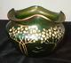 C1900 Loetz Iridescent Green Art Glass Bowl Withruffled Rim Stylized Tree &leaves