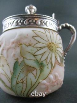 CACTUS FLOWER antique MUSTARD POT Mt. Washington CROWN MILANO art glass CACTUS FLOWER antique MUSTARD POT Mt. Washington CROWN MILANO art glass
