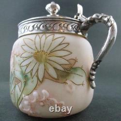 CACTUS FLOWER antique MUSTARD POT Mt. Washington CROWN MILANO art glass CACTUS FLOWER antique MUSTARD POT Mt. Washington CROWN MILANO art glass