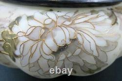 CHRYSANTHEMUMS Antique Satin Glass FERNER Bowl Signed SMITH Bros. C. 1890's