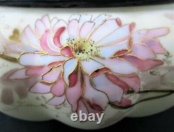 CHRYSANTHEMUMS Antique Satin Glass FERNER Bowl Signed SMITH Bros. C. 1890's