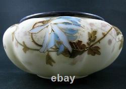 CHRYSANTHEMUMS Antique Satin Glass FERNER Bowl Signed SMITH Bros. C. 1890's