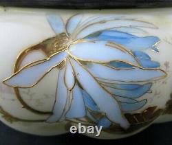 CHRYSANTHEMUMS Antique Satin Glass FERNER Bowl Signed SMITH Bros. C. 1890's