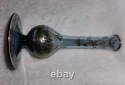 Cambridge Rockwell Hand Blown Glass Etched Vase with Sterling Silver Overlay
