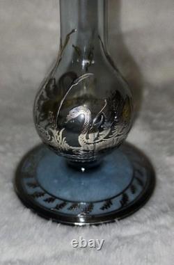 Cambridge Rockwell Hand Blown Glass Etched Vase with Sterling Silver Overlay