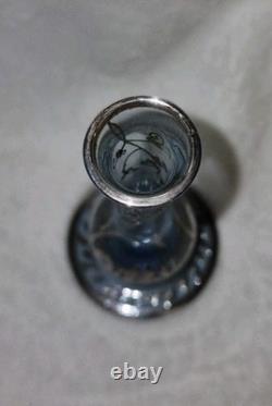Cambridge Rockwell Hand Blown Glass Etched Vase with Sterling Silver Overlay