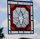 Cherry Red Victorian Style Stained Glass Window Panel, Beveled