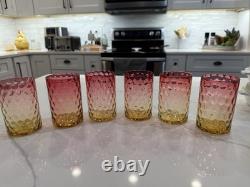 Circa 1880-1910 Art Glass Amberina Inverted Thumbprint Tumbler Lot Of 6 Antique