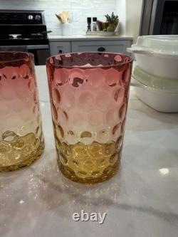 Circa 1880-1910 Art Glass Amberina Inverted Thumbprint Tumbler Lot Of 6 Antique