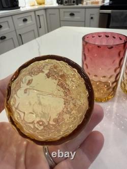 Circa 1880-1910 Art Glass Amberina Inverted Thumbprint Tumbler Lot Of 6 Antique