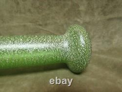 Circa 1900's Austria Art Glass Vase Green withSilver Fleck Surface Crimped Collar