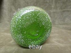 Circa 1900's Austria Art Glass Vase Green withSilver Fleck Surface Crimped Collar