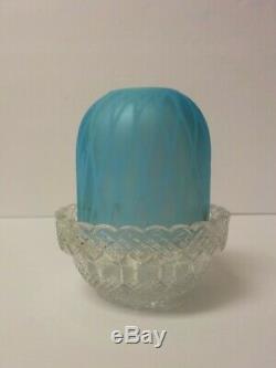 Clarke Fairy Lamp Glass Base, Satin Diamond Quilted Shade, c. 1880's