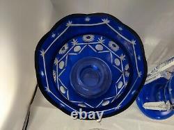 Cobalt Blue Cut To Clear Mantle Lusters Bohemian Crystals Candlestick 13.5 in