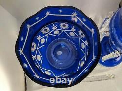 Cobalt Blue Cut To Clear Mantle Lusters Bohemian Crystals Candlestick 13.5 in