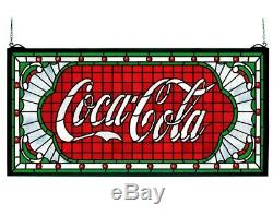Coca Cola Victorian Web Stained Glass Collectible Hanging Window Wall Sign Art
