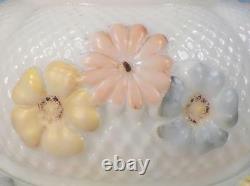 Cosmos Butter Dish Milk Glass Enamel Flowers EAPG Consolidated Lamp Co. Antique