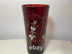 Cranberry Glass Celery Vase Victorian Enamel NOT Flashed 7 Tall Floral Bohemian