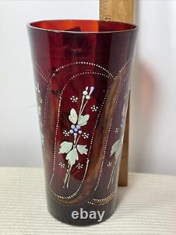 Cranberry Glass Celery Vase Victorian Enamel NOT Flashed 7 Tall Floral Bohemian