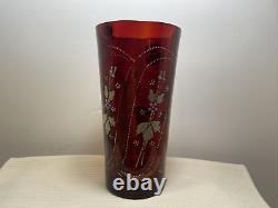 Cranberry Glass Celery Vase Victorian Enamel NOT Flashed 7 Tall Floral Bohemian