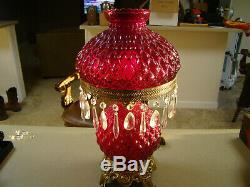 Cranberry Glass Diamond Quilted Gone With The Wind Fenton Parlor Lamp