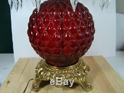 Cranberry Glass Diamond Quilted Gone With The Wind Fenton Parlor Lamp