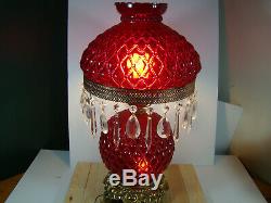 Cranberry Glass Diamond Quilted Gone With The Wind Fenton Parlor Lamp