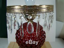 Cranberry Glass Diamond Quilted Gone With The Wind Fenton Parlor Lamp