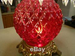 Cranberry Glass Diamond Quilted Gone With The Wind Fenton Parlor Lamp