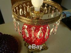 Cranberry Glass Diamond Quilted Gone With The Wind Fenton Parlor Lamp