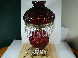 Cranberry Glass Diamond Quilted Gone With The Wind Fenton Parlor Lamp