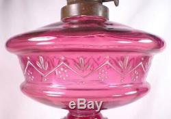 Cranberry Glass Oil Kerosene Lamp Hand Paint Czech Art Huge Antique Magnificent