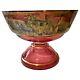 Cranberry Gold Gilt Glass Pedestal Bowl Antique Victorian Dish Stagecoach Scene