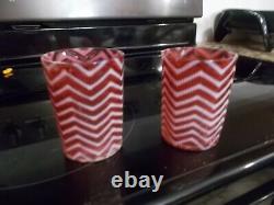 Cranberry Opalescent Herringbone glass Tumblers