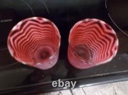 Cranberry Opalescent Herringbone glass Tumblers