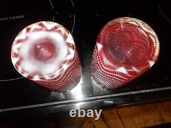 Cranberry Opalescent Herringbone glass Tumblers